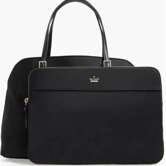 Kate Spade Large Laptop Tote Womens Black Nylon Leather Shoulder Bag Marybeth